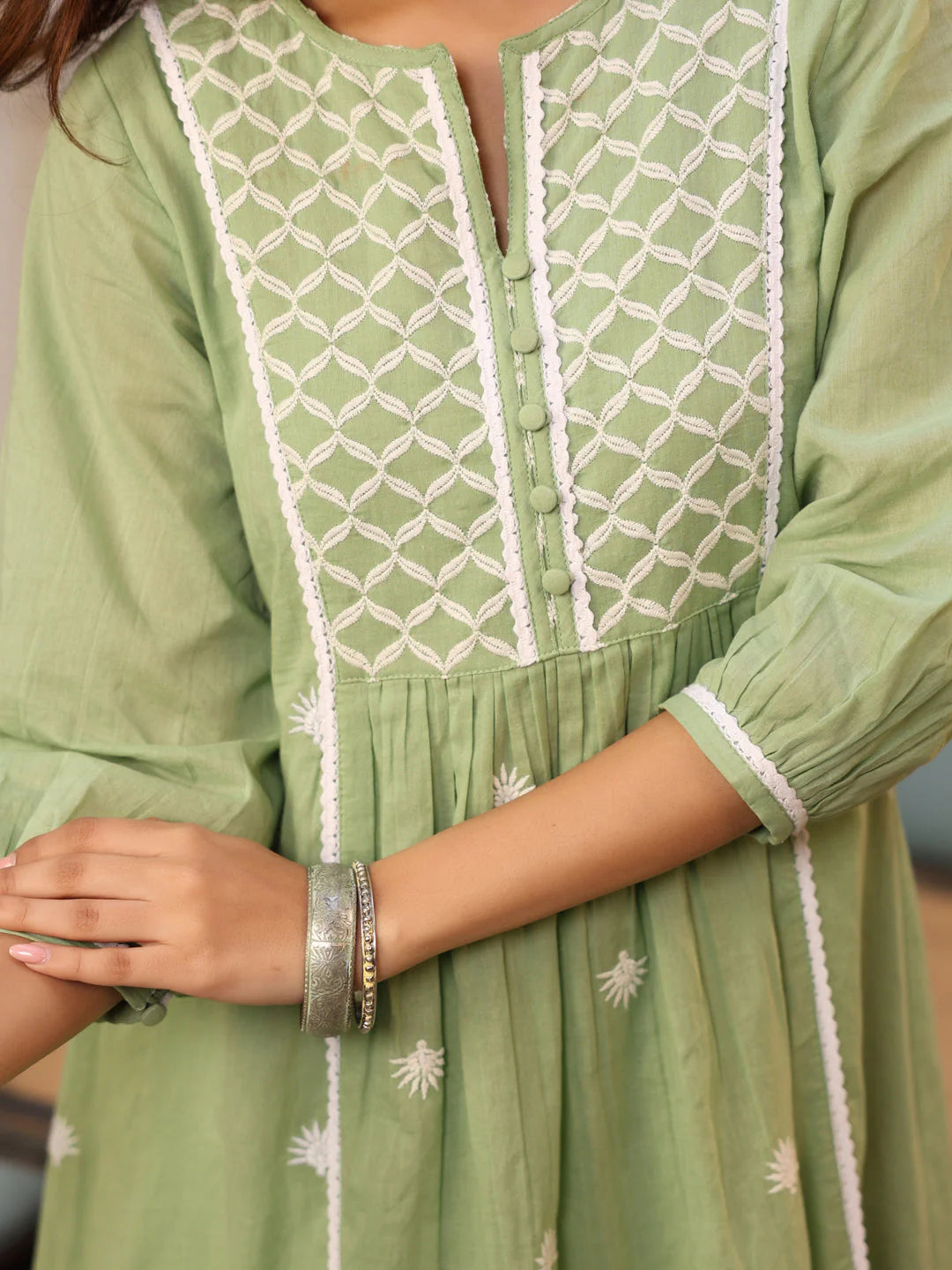 Pista Milk Cotton Kurta Set