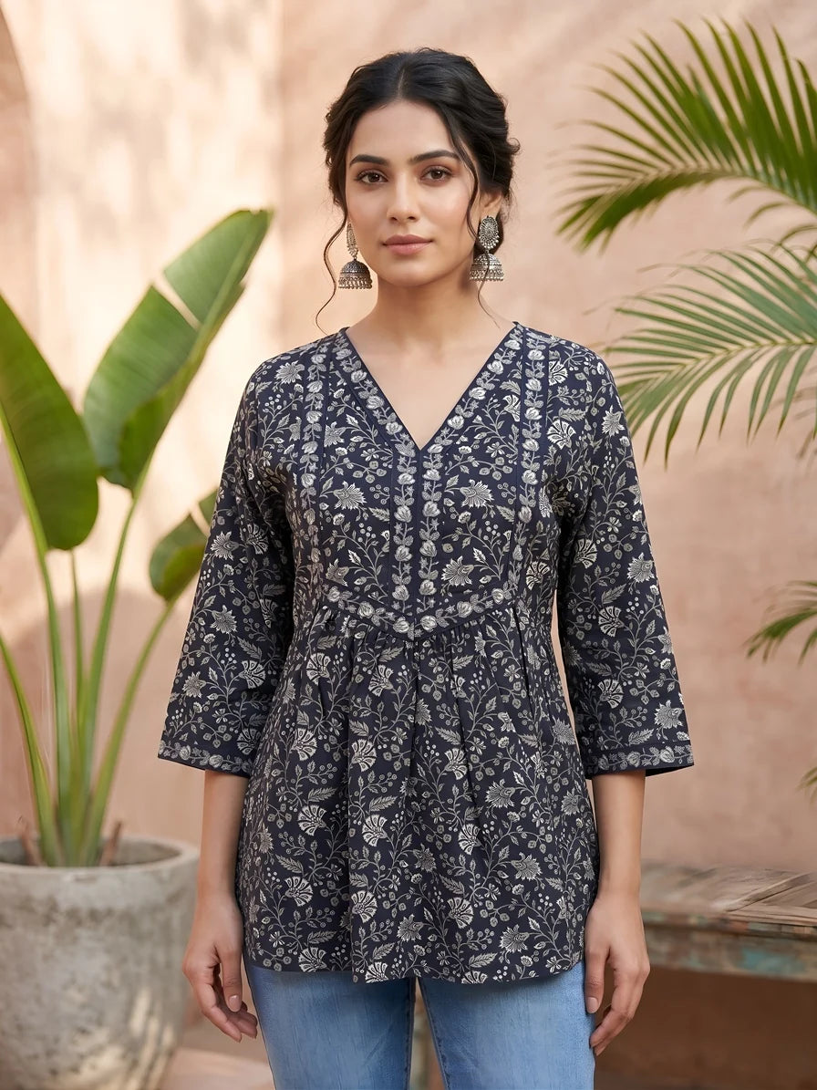 Black Ethnic Printed Straight Tunic