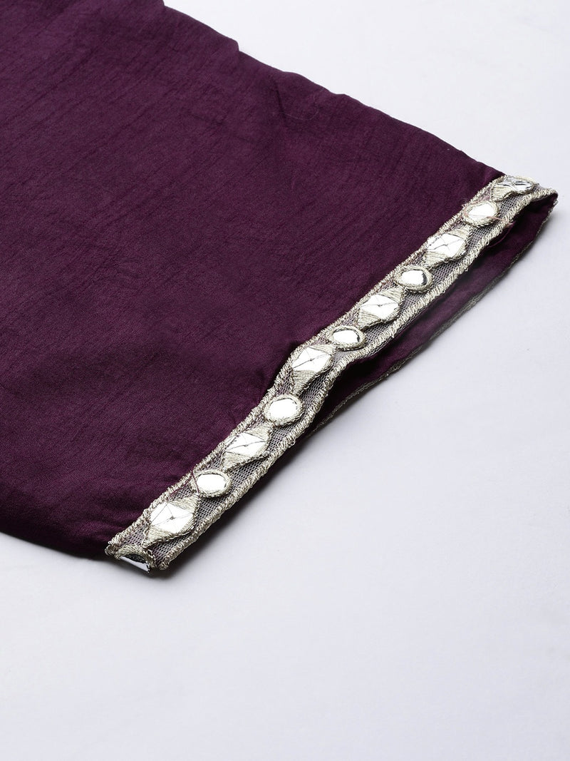 Purple Yoke Design Kurta with Trousers & Dupatta