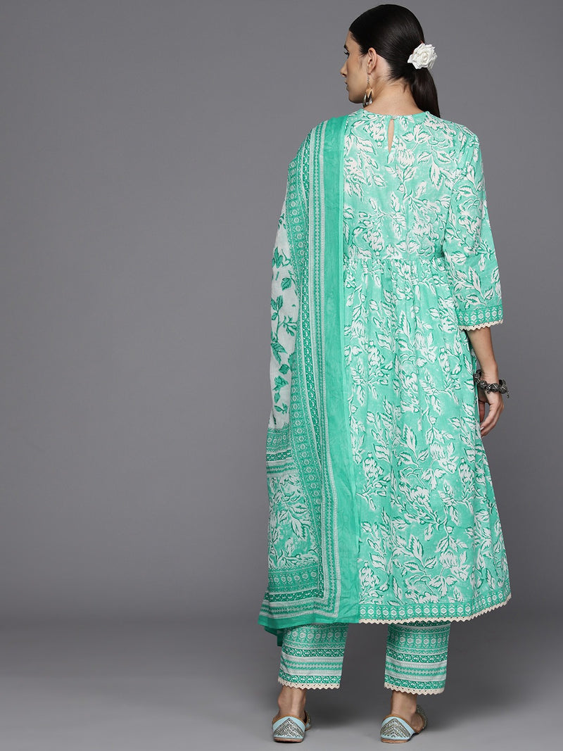 Floral Embroidered Empire Pure Cotton Kurta with Trousers & Dupatta