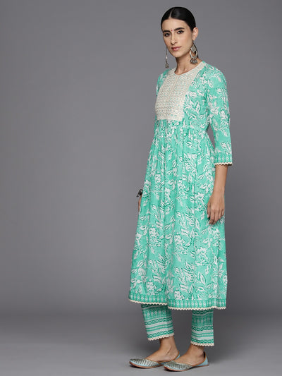 Floral Embroidered Empire Pure Cotton Kurta with Trousers & Dupatta