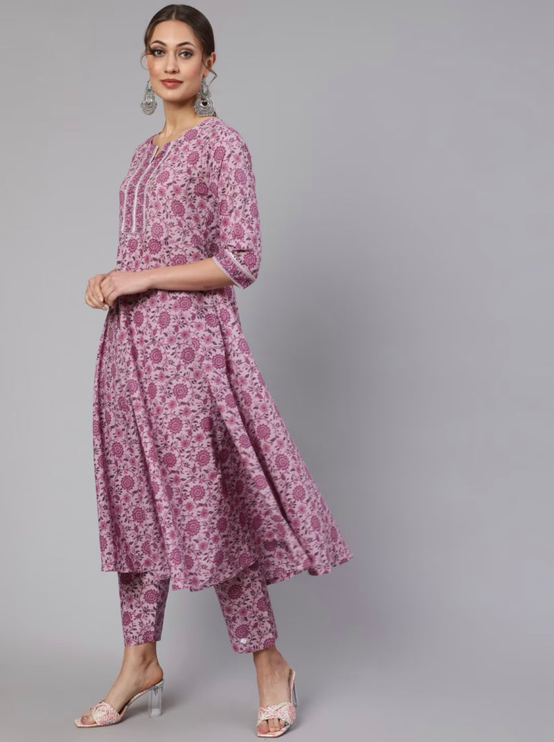 Women Floral Printed Empire Pure Cotton Kurta with Trousers & Dupatta