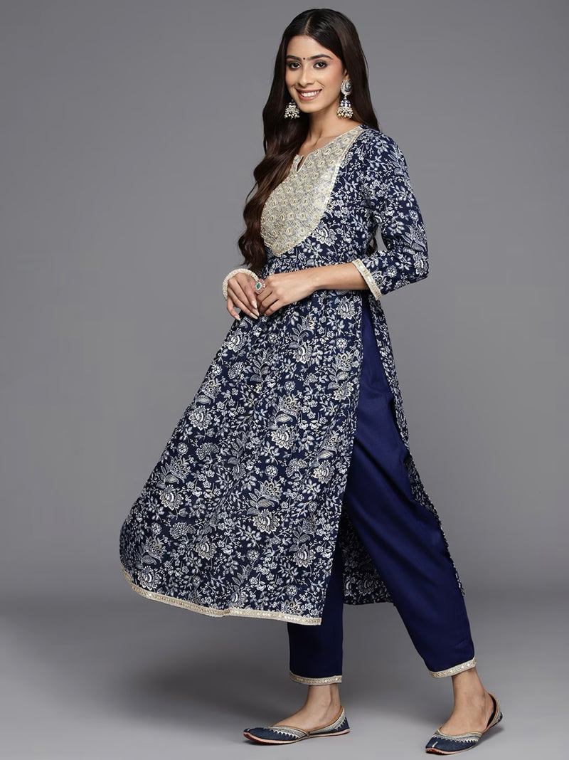 Floral Printed Regular Sequinned Pure Cotton Kurta with Trousers & Dupatta