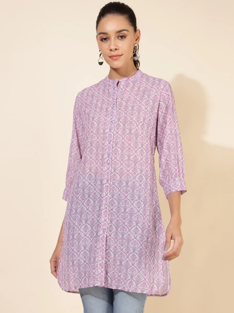 Light Pink Georgette Floral Printed Regular Tunic