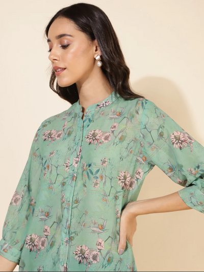 Light Green Georgette Floral Printed Regular Tunic