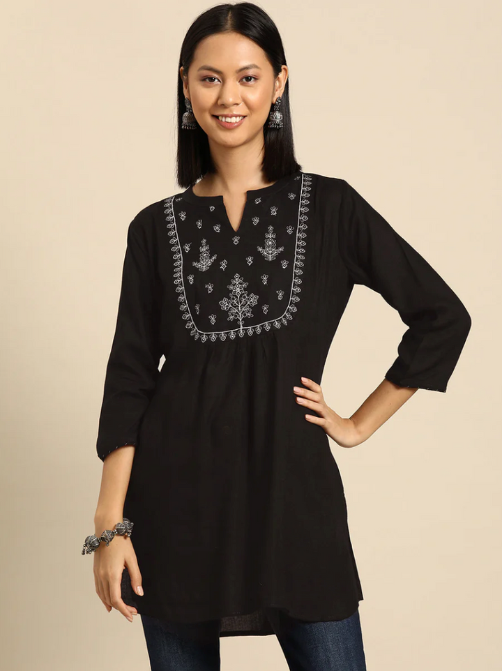 Mandarin Collar Embroidered Tunic