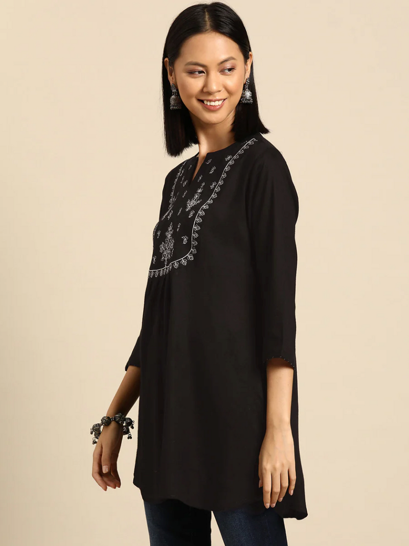 Mandarin Collar Embroidered Tunic