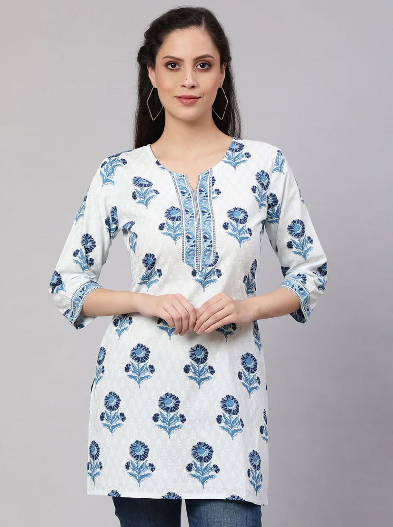 Floral Printed Notched Neck Tunic