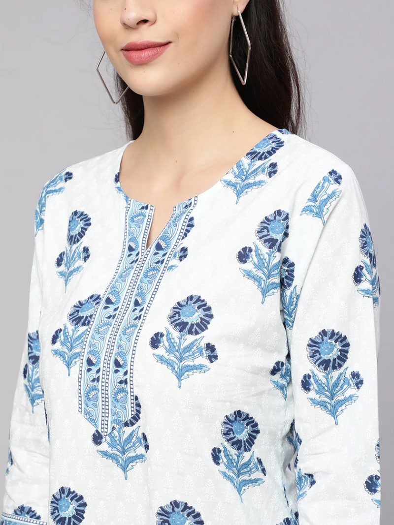 Floral Printed Notched Neck Tunic