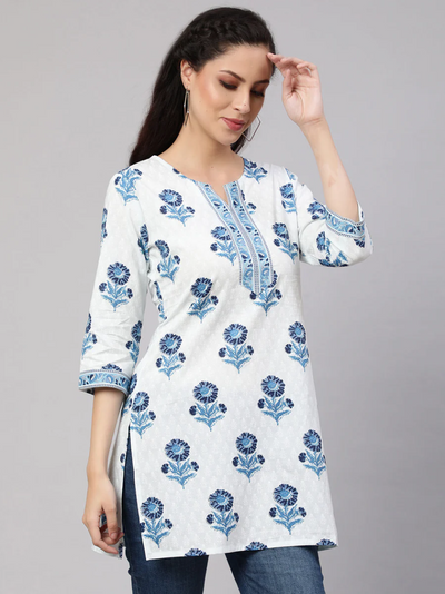 Floral Printed Notched Neck Tunic