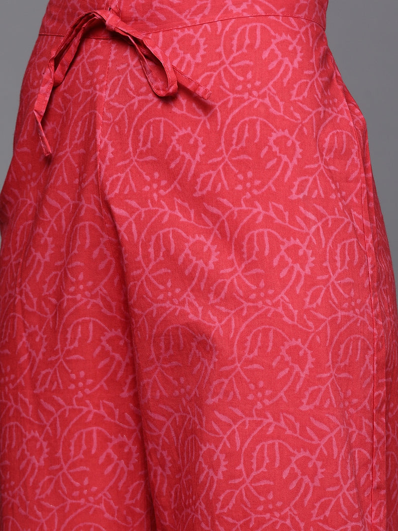 Coral Ethnic Motifs Printed Gotta Patti Kurta with Palazzos & With Dupatta