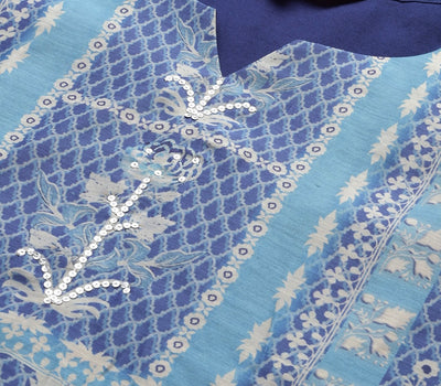 Blue Floral Printed Sequinned Kurta with Trousers & With Dupatta